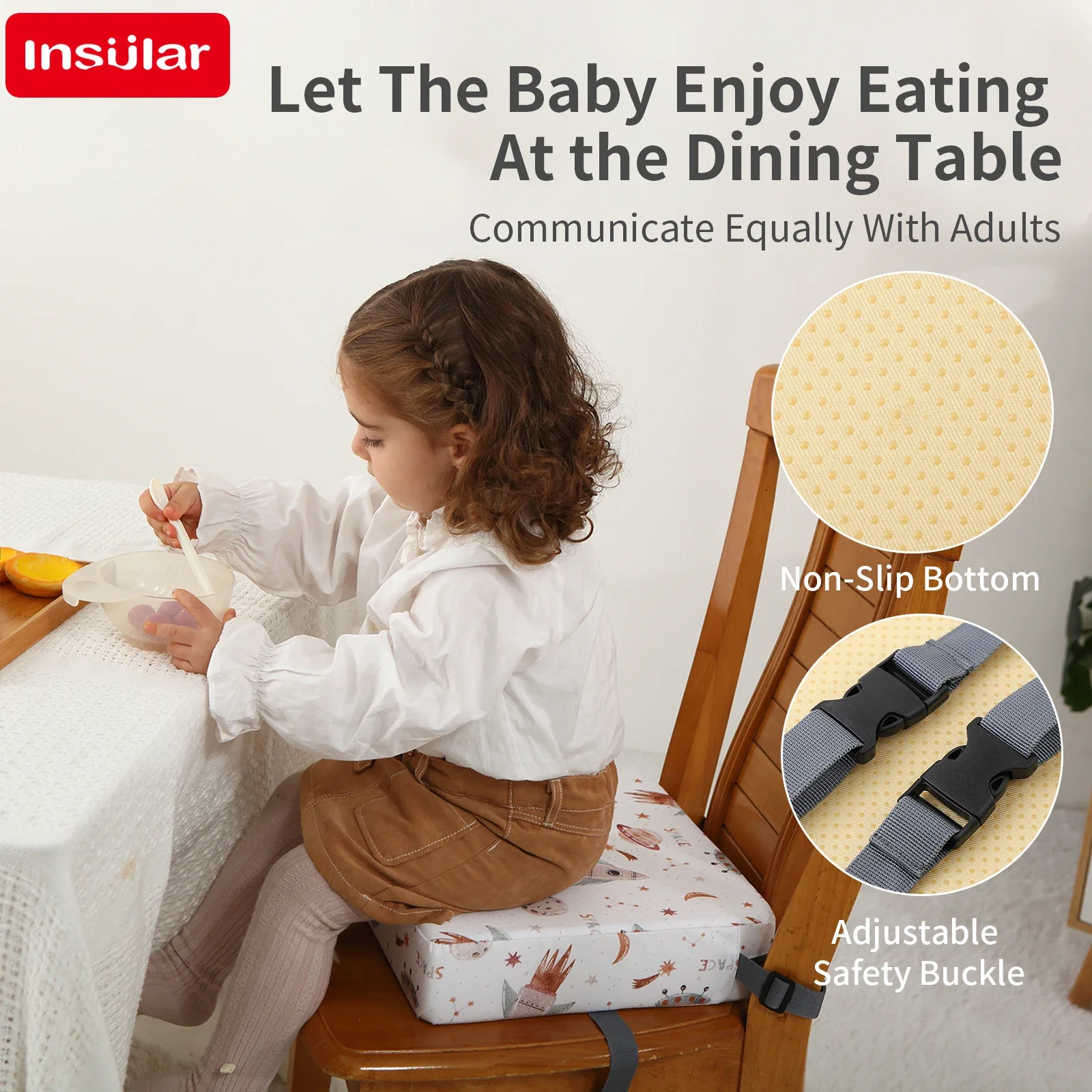 Baby High Chair Booster - INSULAR Yıldız Desenli Su Geçirmez Bebek